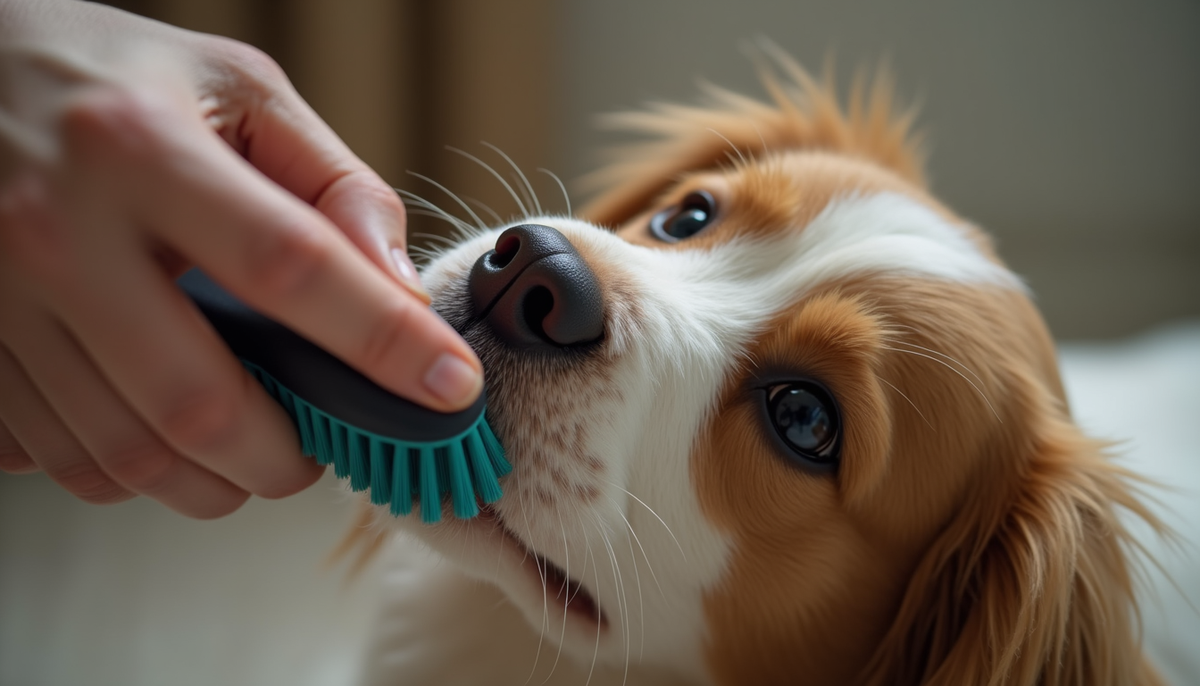 Close-up view of a pet’s fur being brushed gently