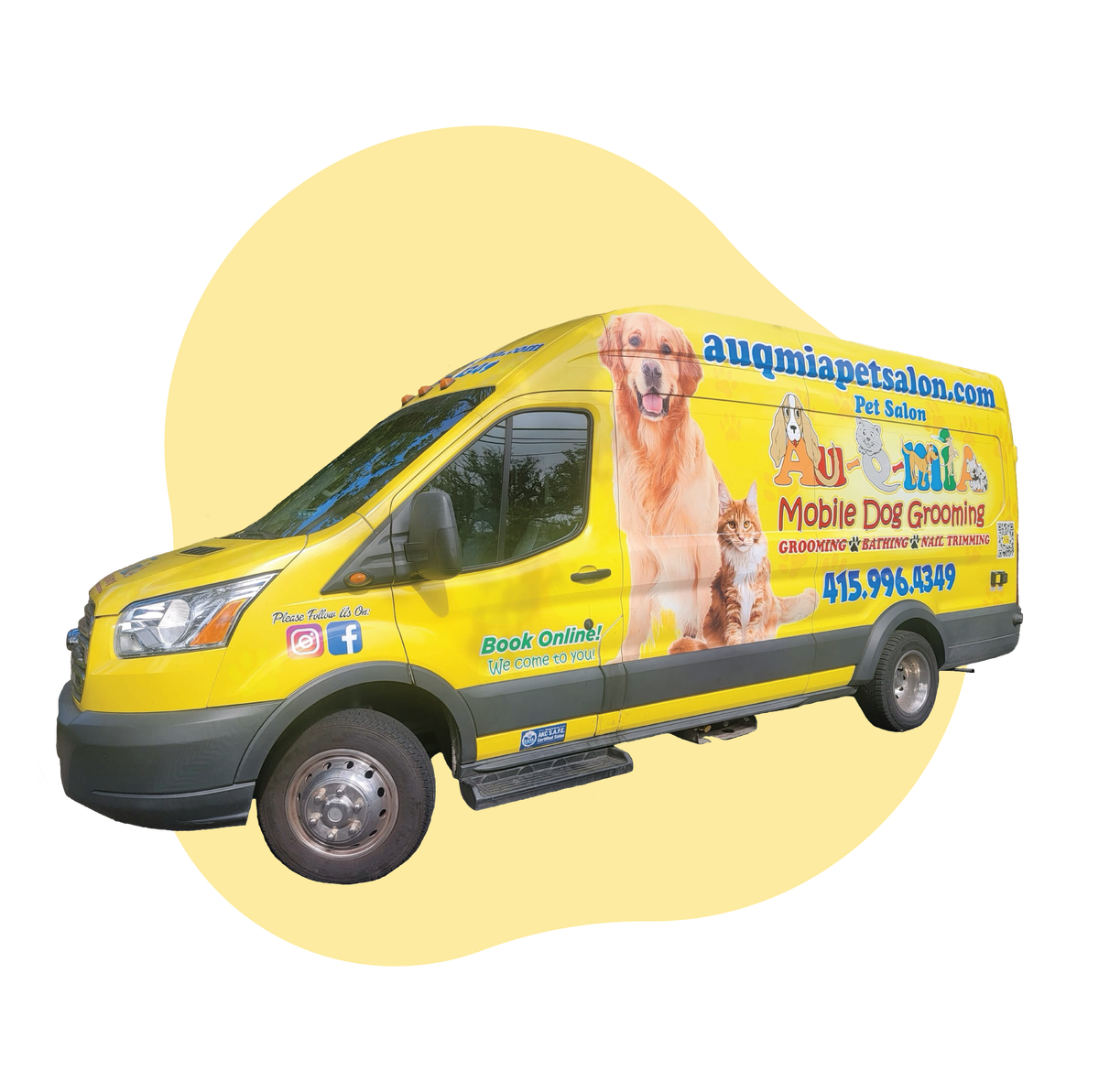 AU-Q-MIA yellow mobile grooming salon van, Ford F-350